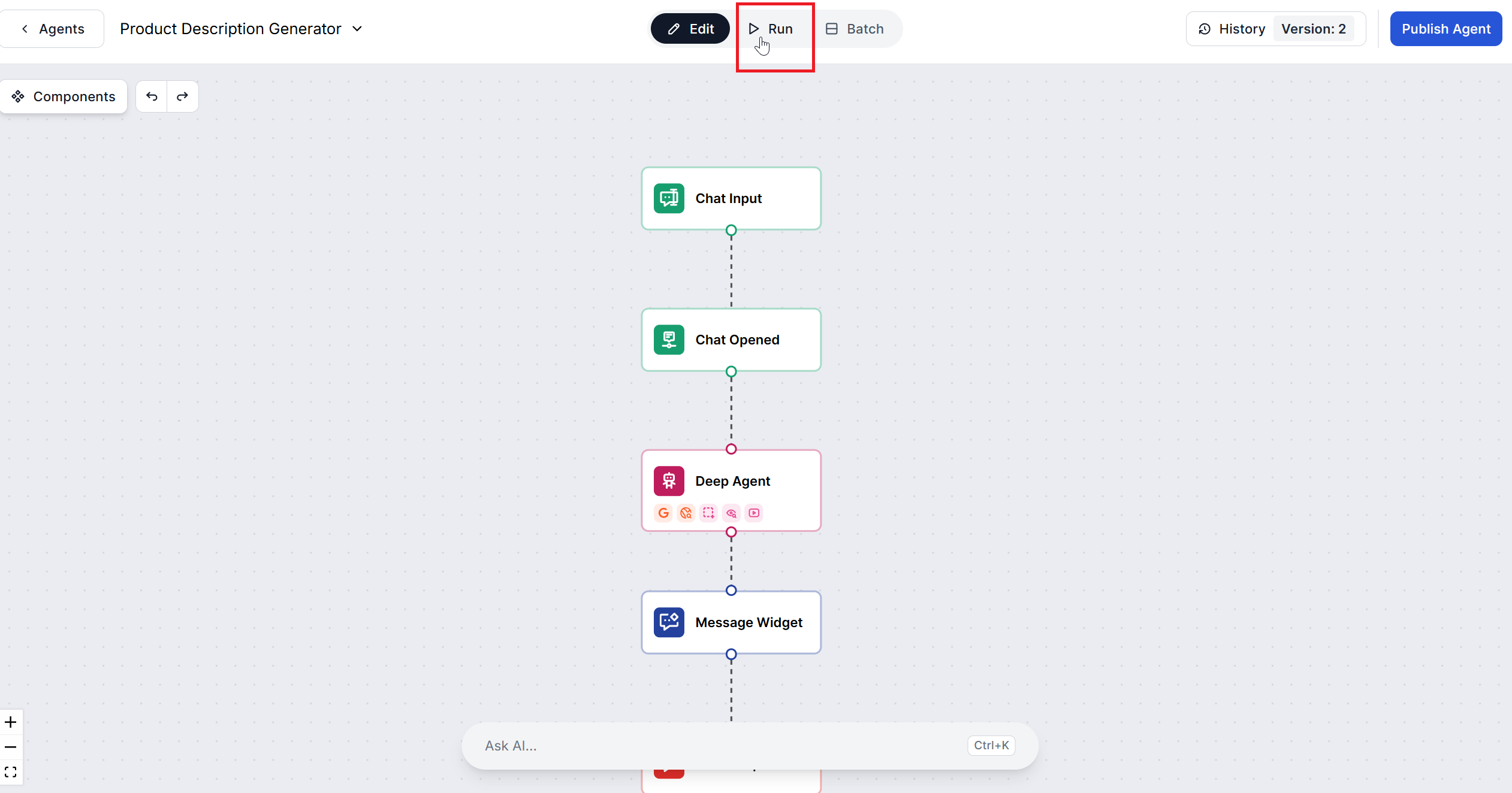 Run Flow in FlowHunt builder