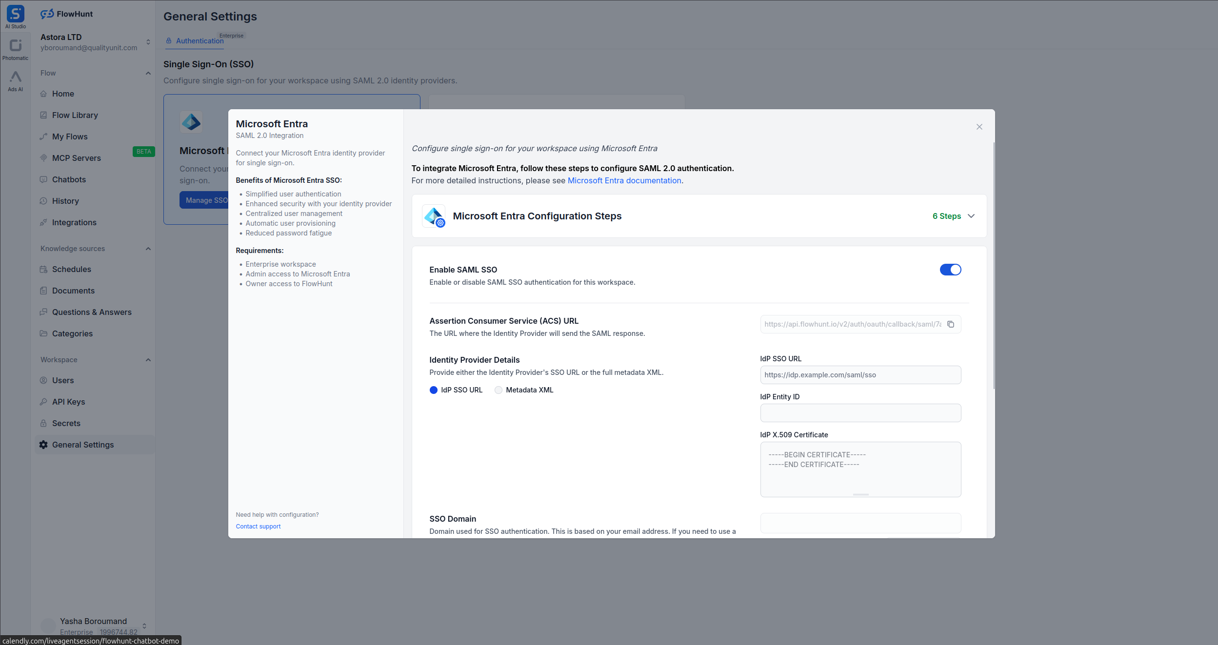 FlowHunt SSO Settings