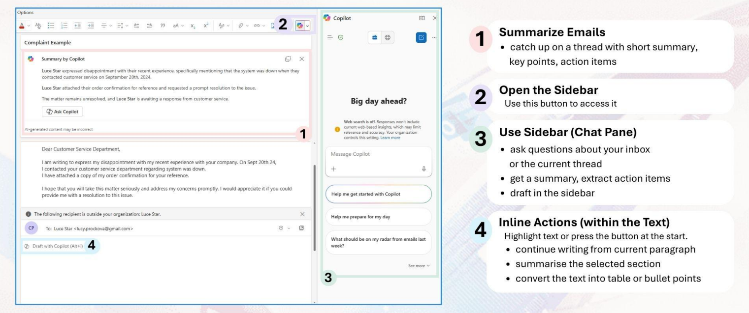 Überblick über die Copilot Outlook-Oberfläche
