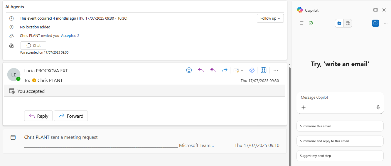 Beispiel für Copilot-Thread-Zusammenfassung in Outlook