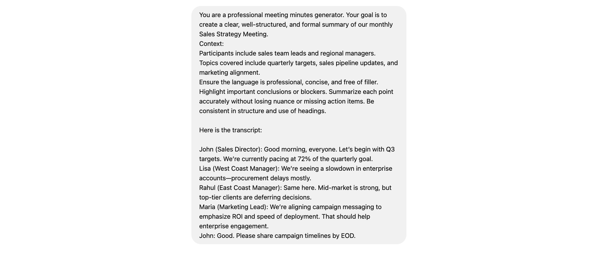 prompt for meeting minutes