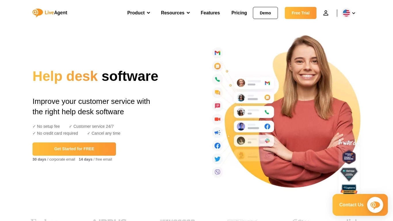 Captura de pantalla de la página web de LiveAgent.com
