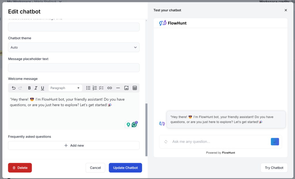 Chatbot welcome message example