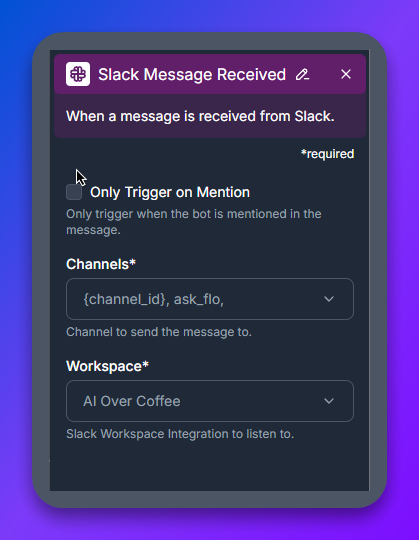Komponent Slack Message Received