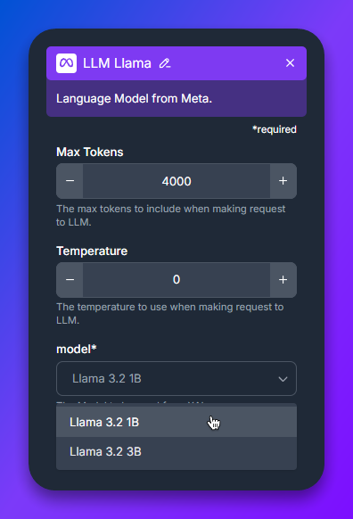 LLM Llama 3.2 1B Component in FlowHunt