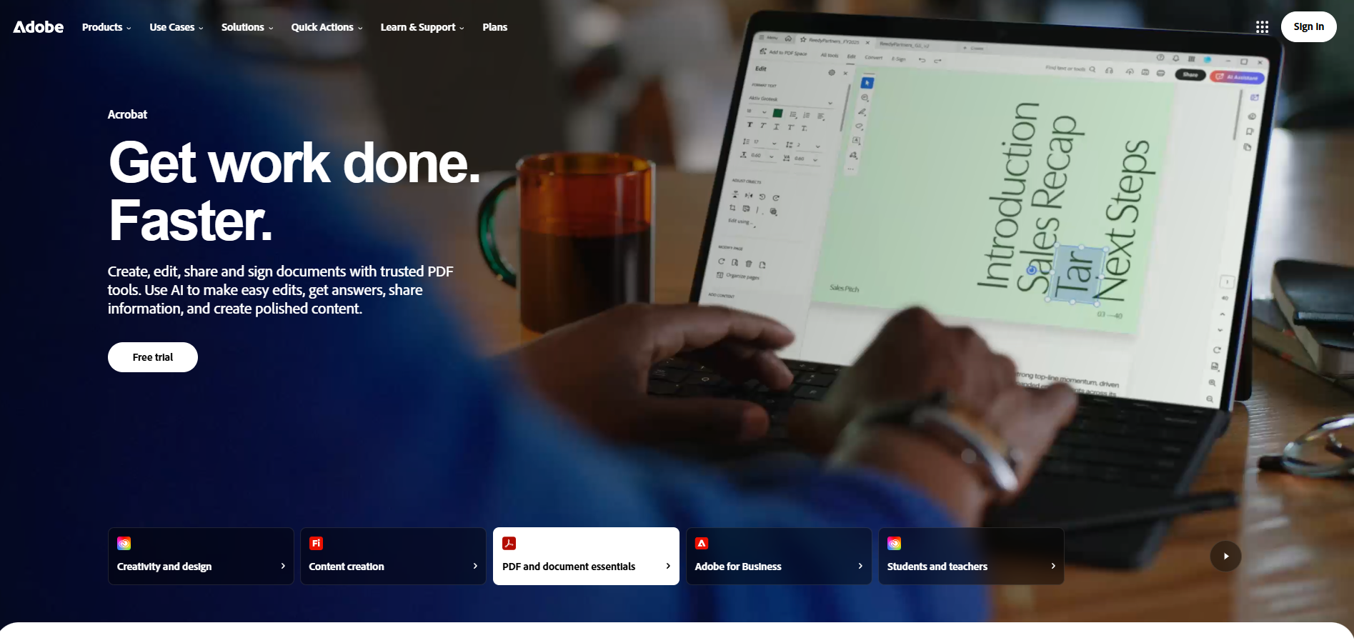 Adobe Acrobat home page screenshot