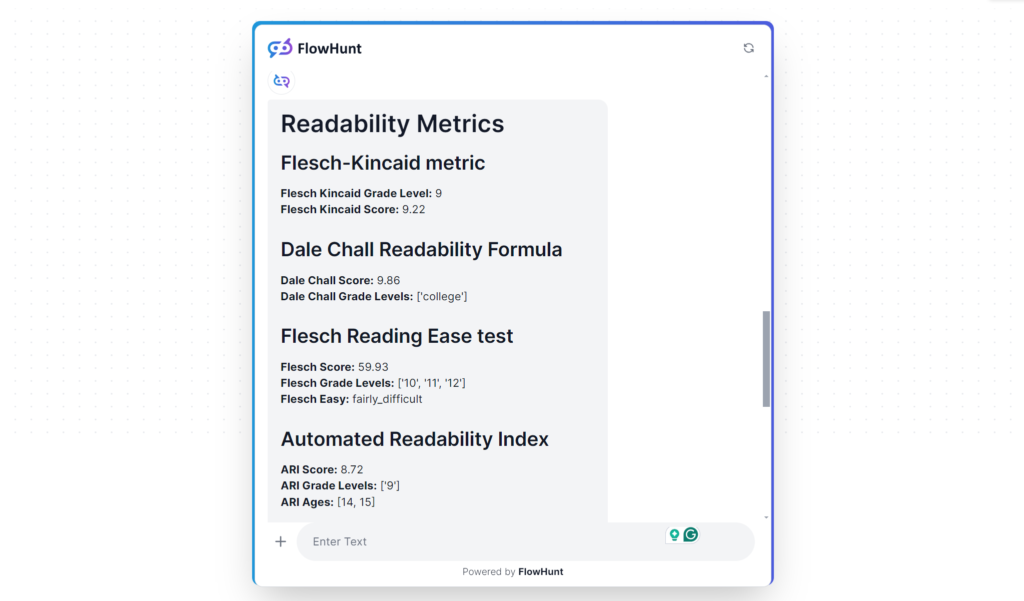Analyser un texte avec l’outil gratuit d’évaluation de lisibilité de FlowHunt
