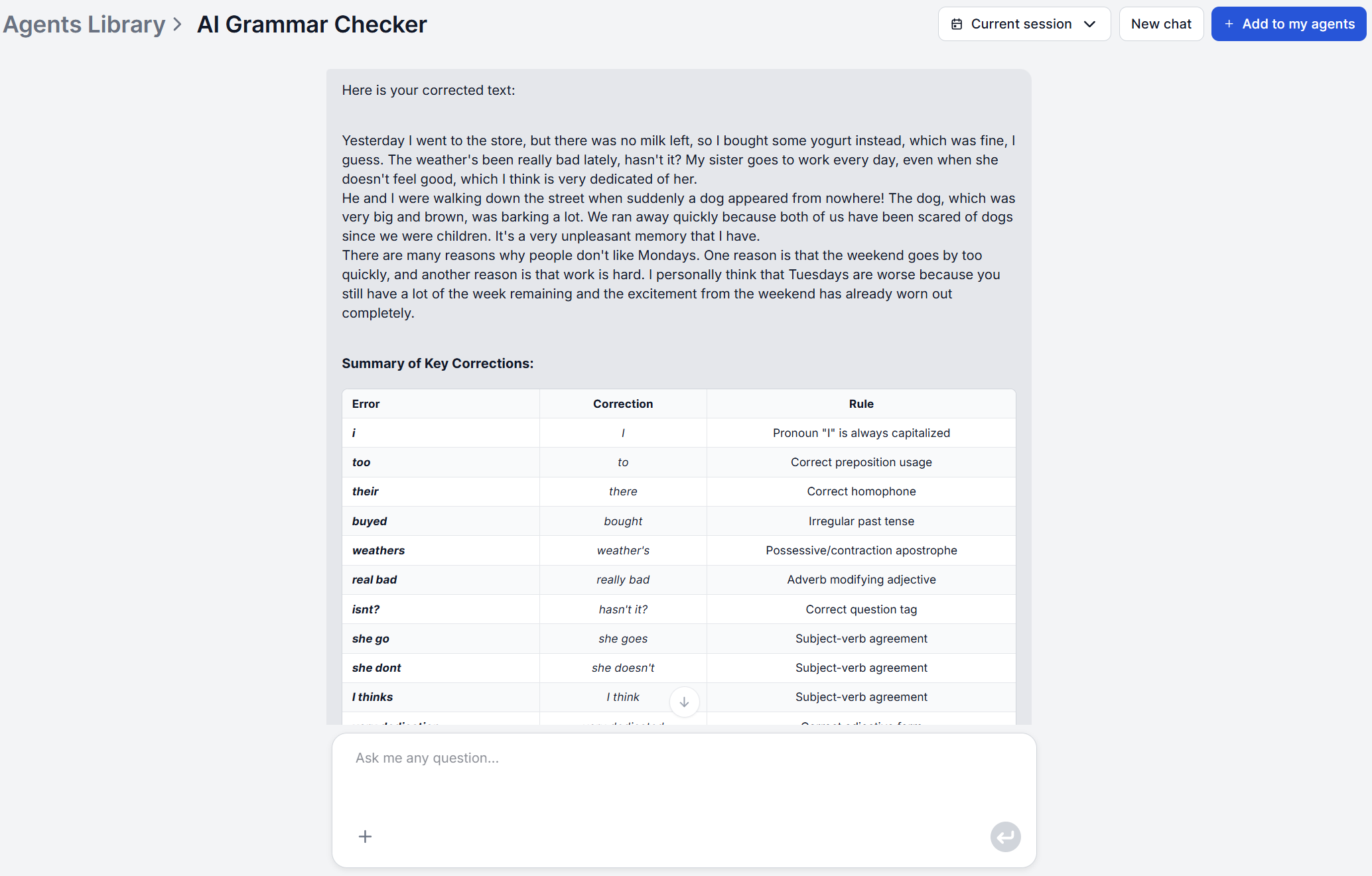 AI Grammar Checker tool Results