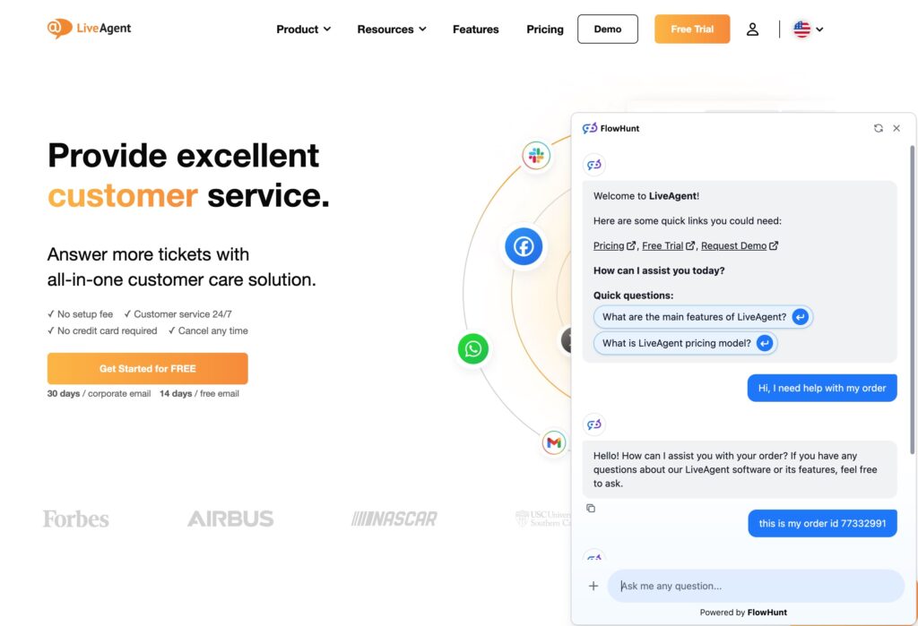 FlowHunt chatbot intent classification