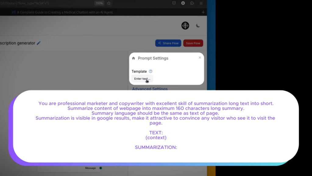 Prompt component for Meta Description Generator