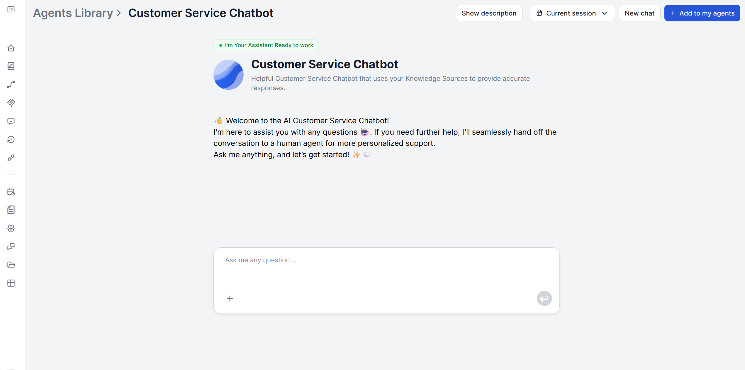 FlowHunt Customer Service Chatbot agent in the agent library before setup