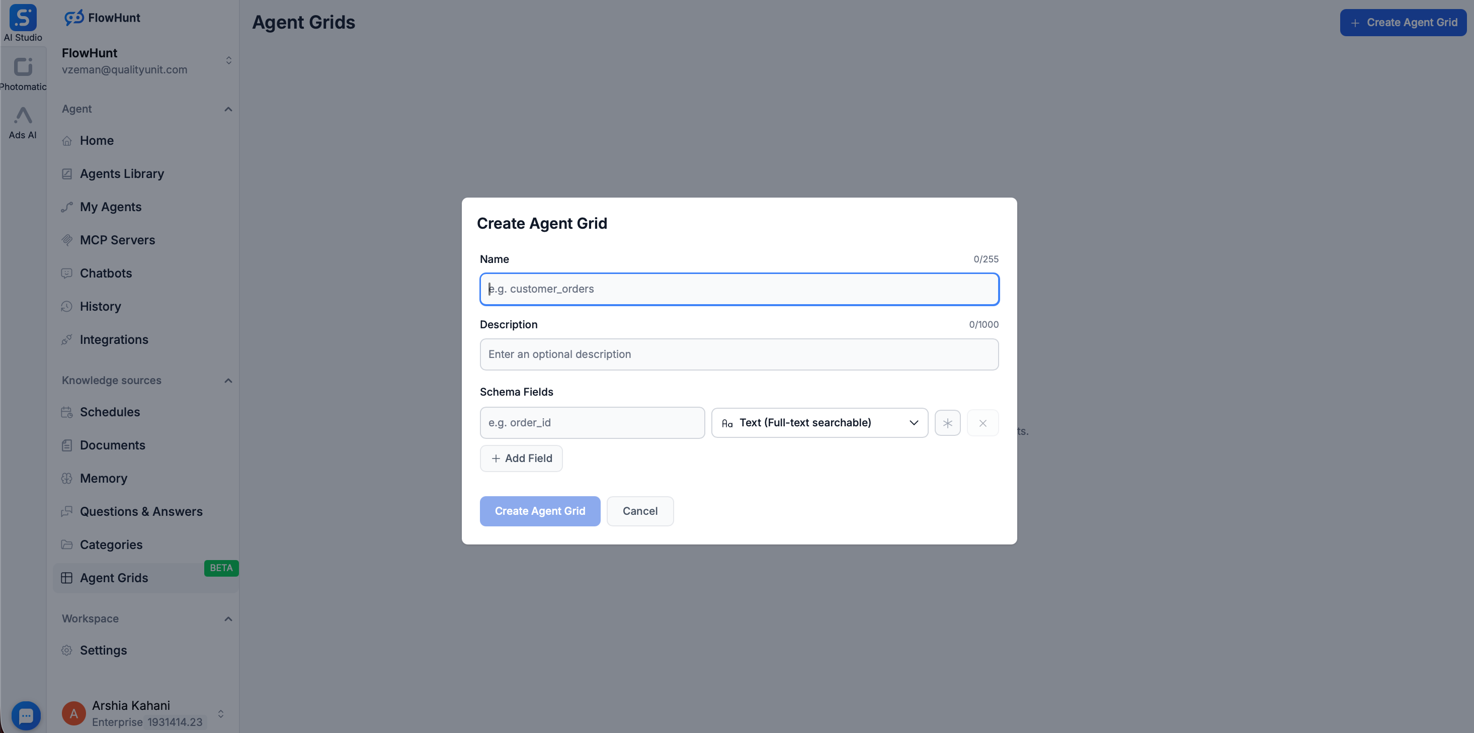 FlowHunt Grid met CSV-database-integratie