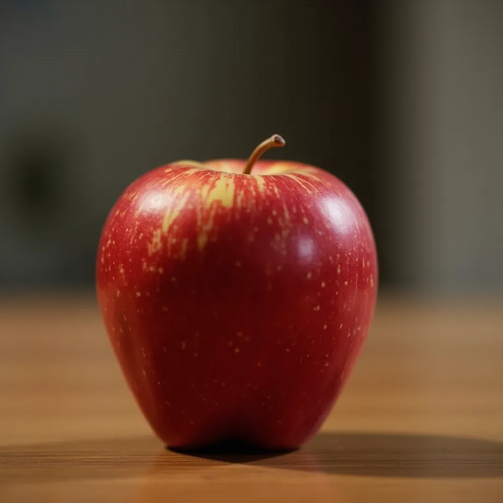 A red apple on a wooden table - Flux Dev example