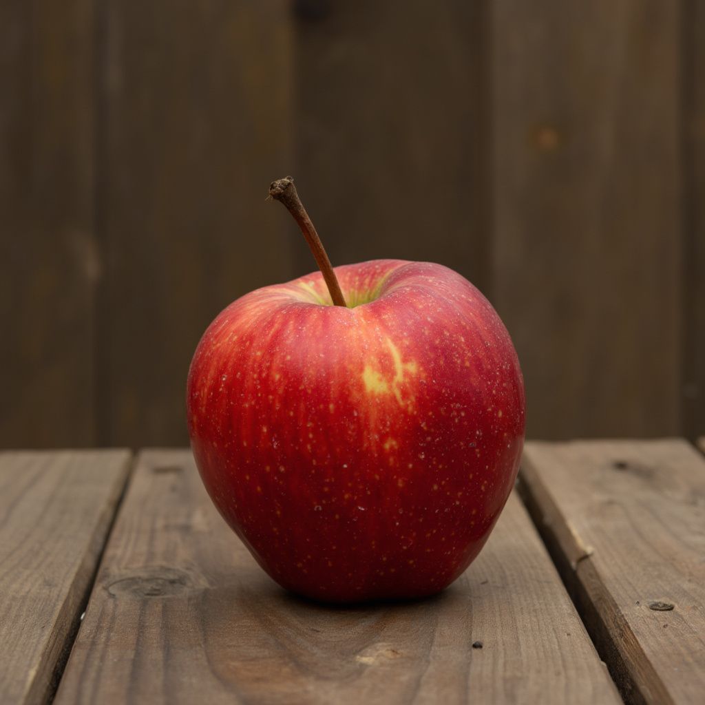 A red apple on a wooden table generated by Flux Pro