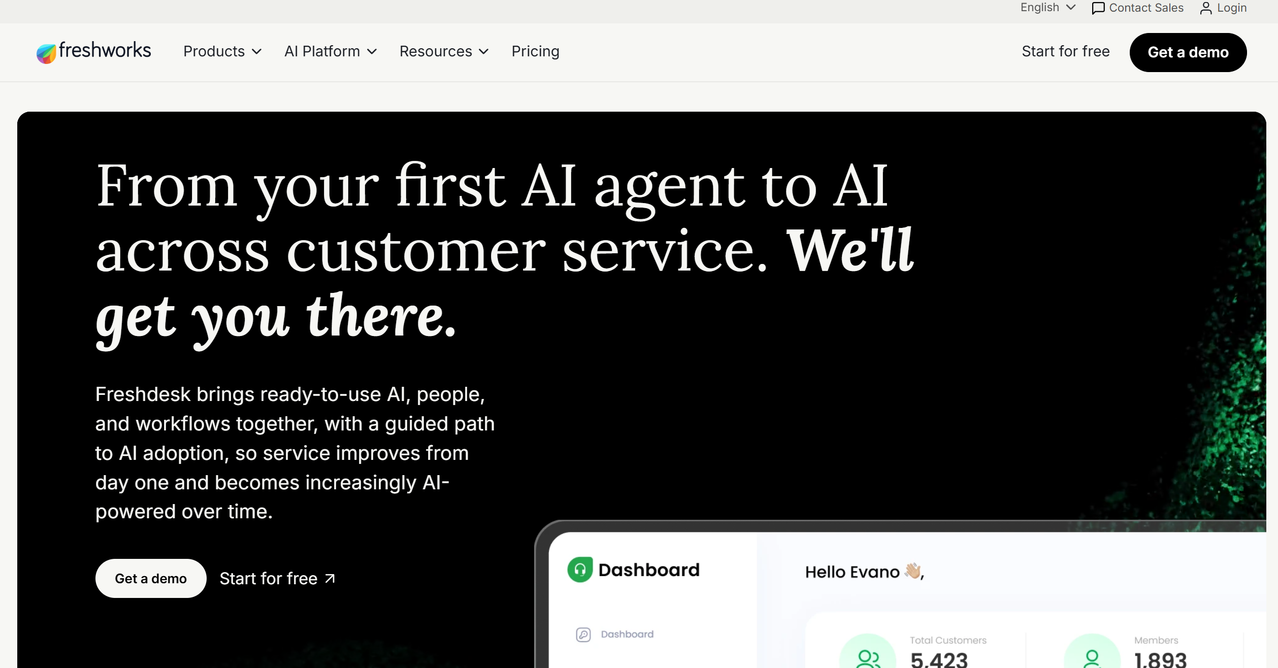 Freshworks (Freshdesk) homepage screenshot