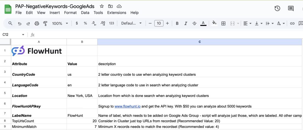 Google Sheet to manage script settings