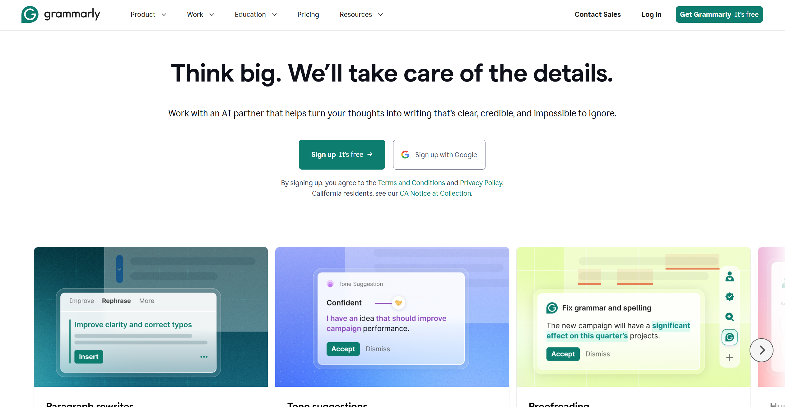 AI Grammarly homepage screenshot
