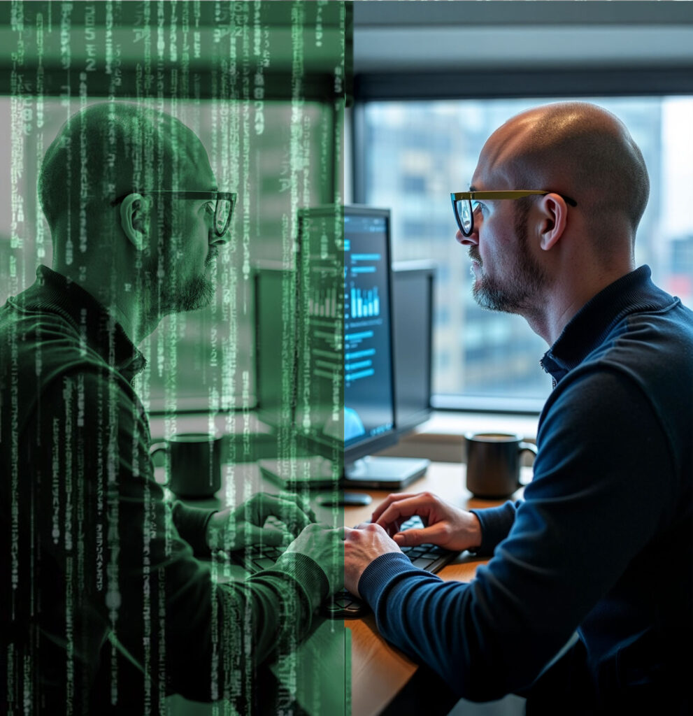 Matrix themed HITL AI illustration