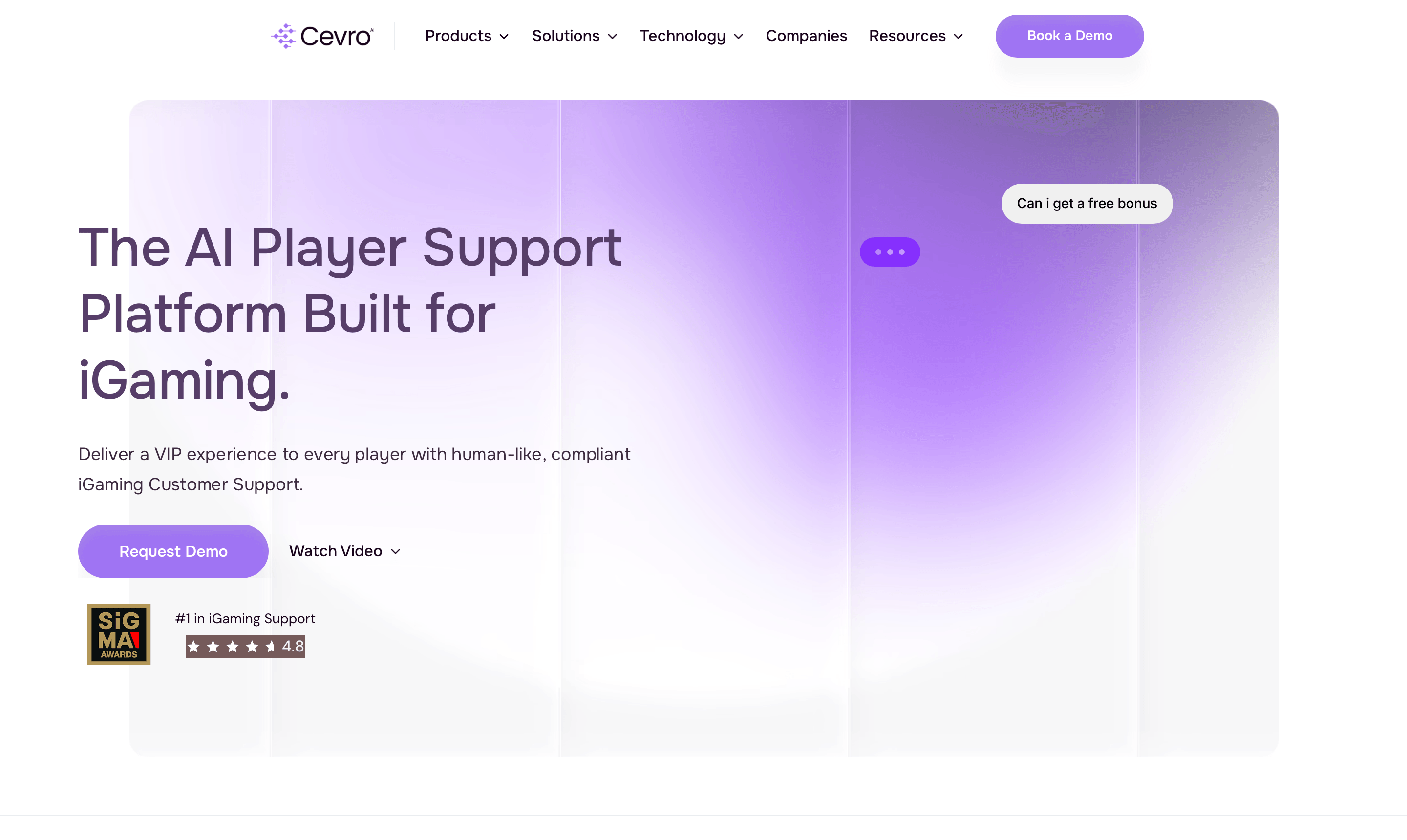 Cevro AI iGaming customer experience platform homepage