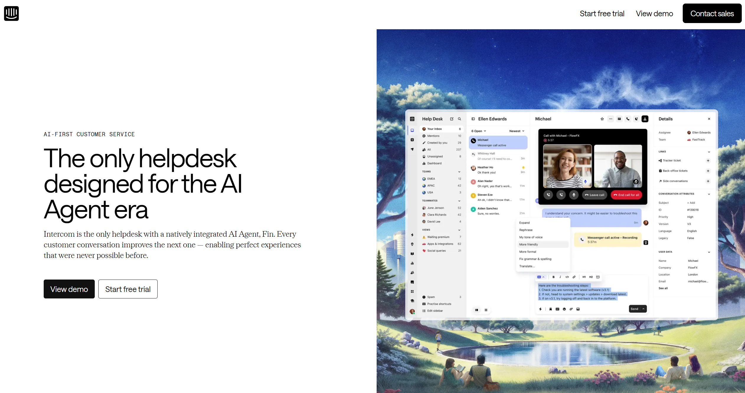 Intercom (Fin) homepage screenshot