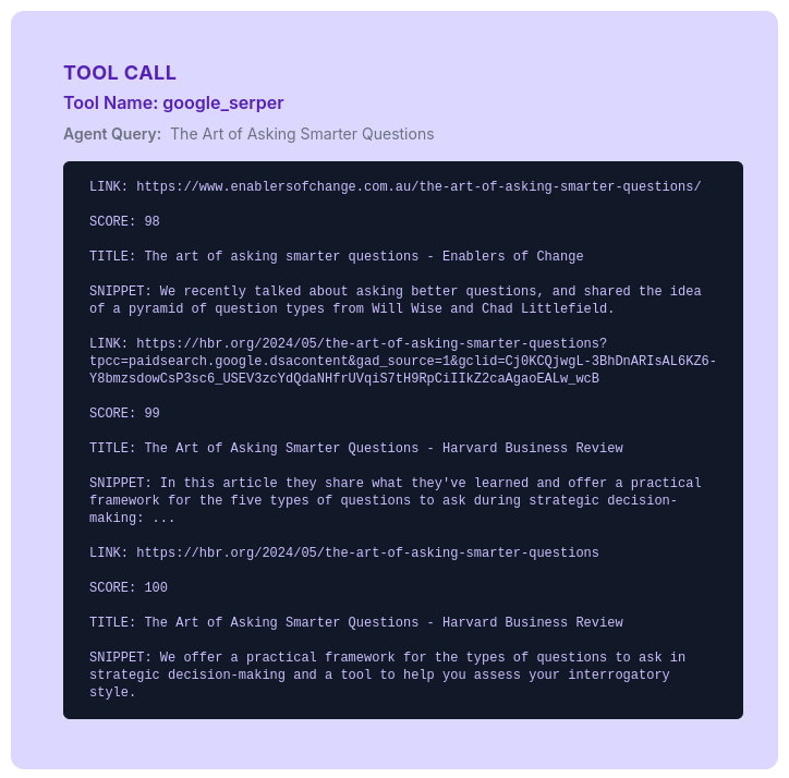 Example Tool Call Log