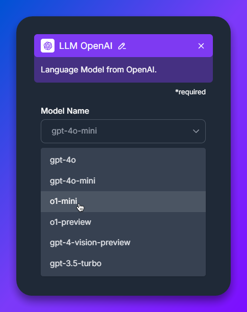 LLM OpenAI Component Settings