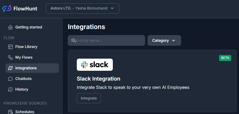 Slack integration setup in FlowHunt
