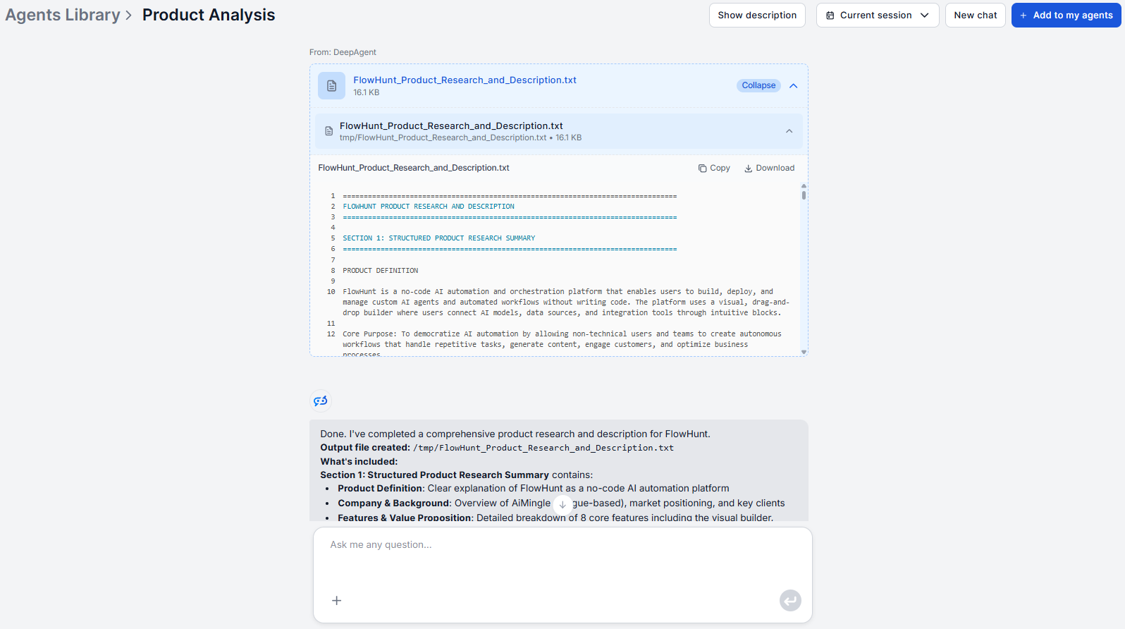 FlowHunt AI product analysis report