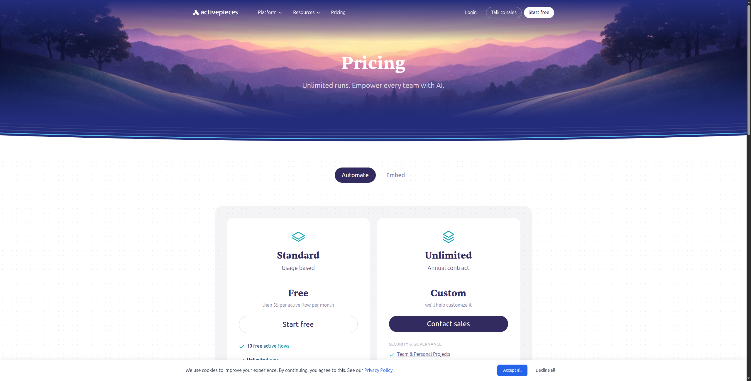 Activepieces dashboard
