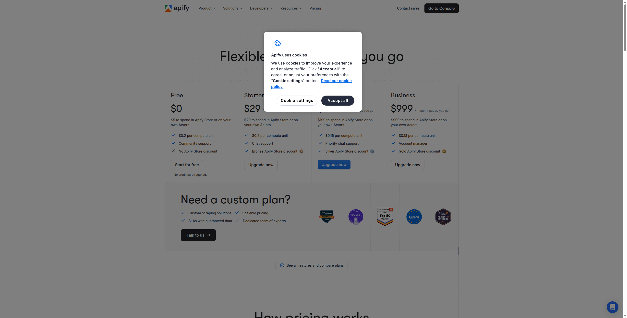 Dashboard di Apify