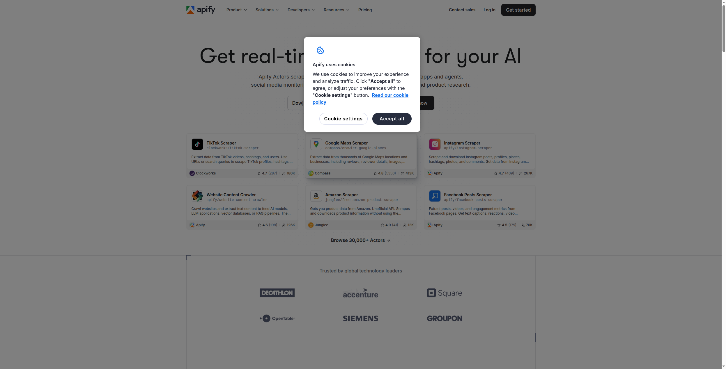 Piattaforma di web scraping su scala enterprise Apify