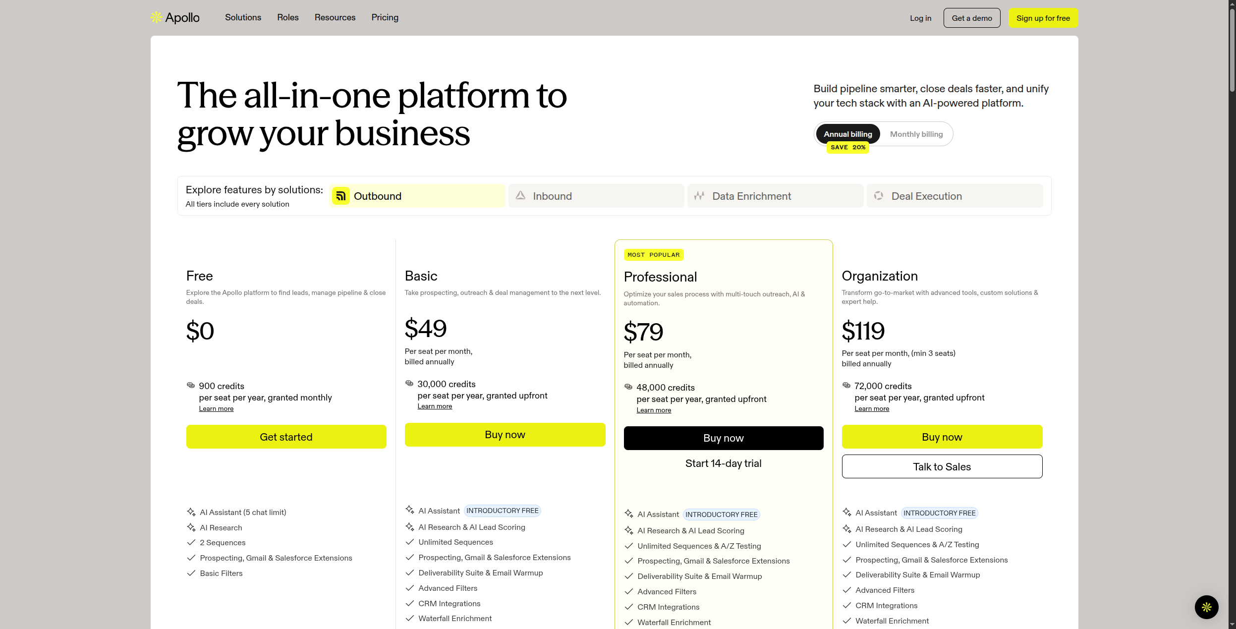 Apollo.io dashboard pricing and features