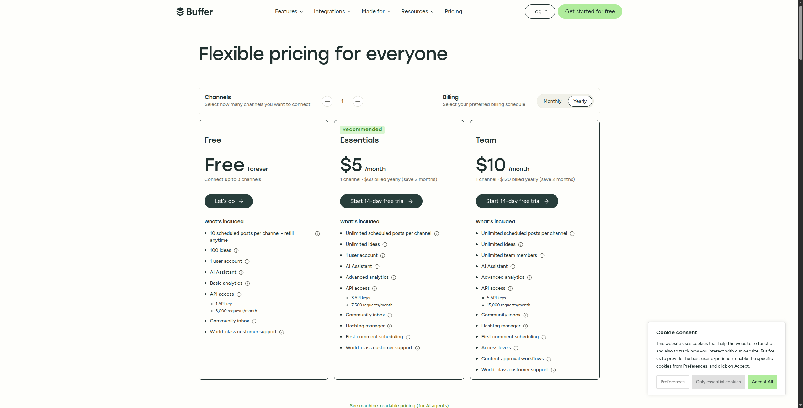 Buffer pricing plans
