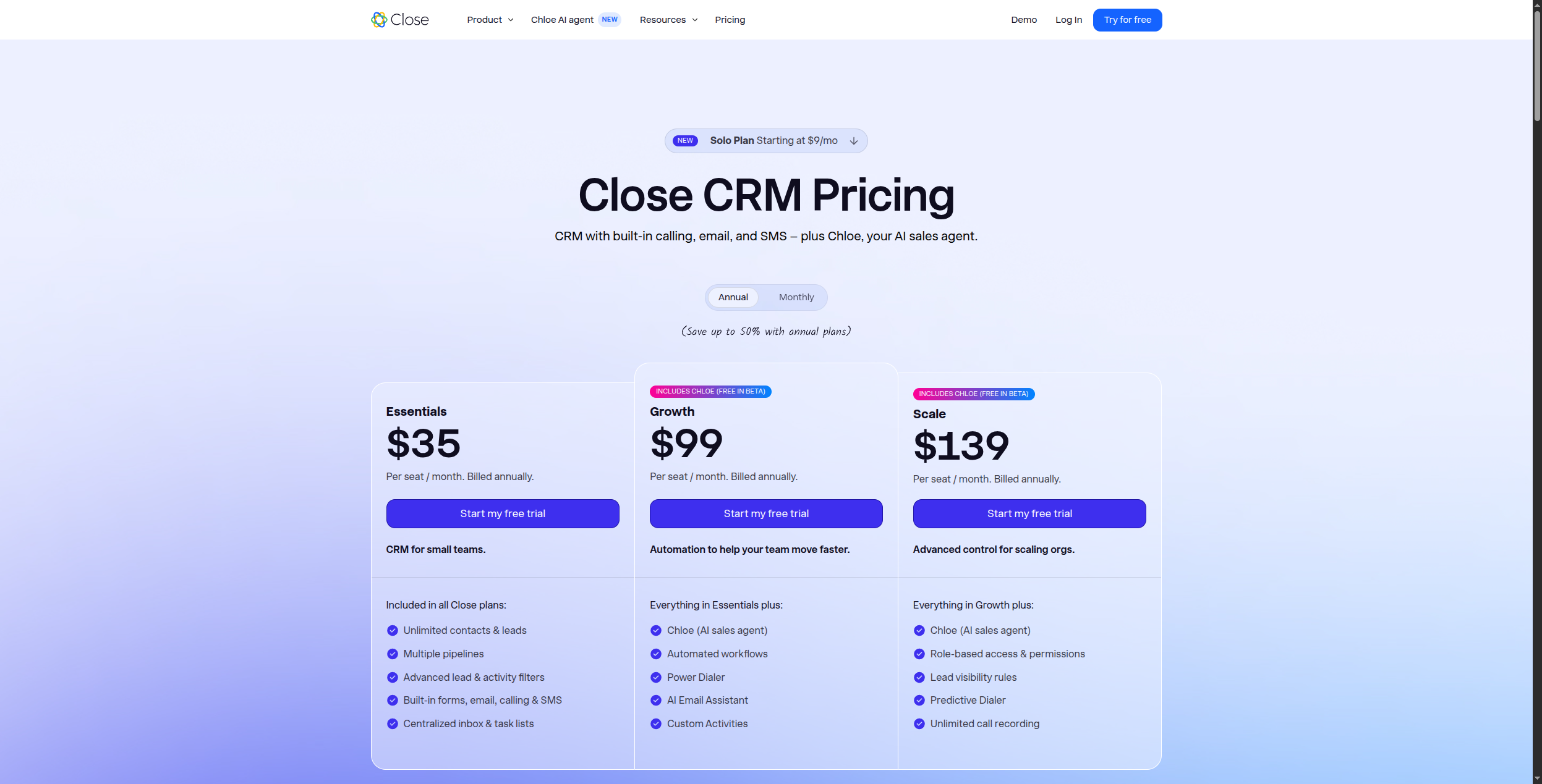 Close CRM pricing plans