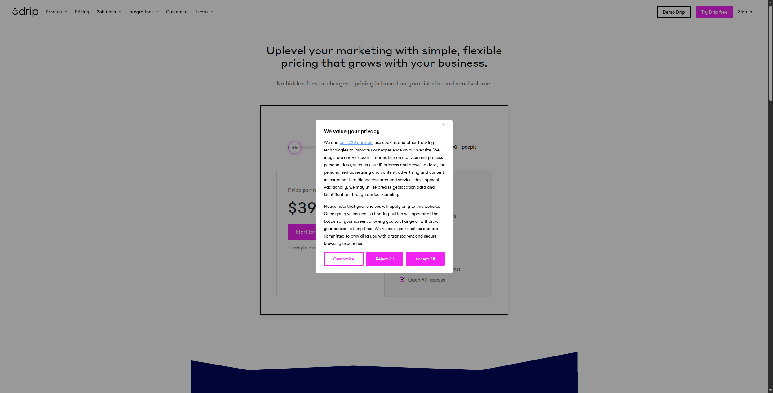 Drip pricing plans