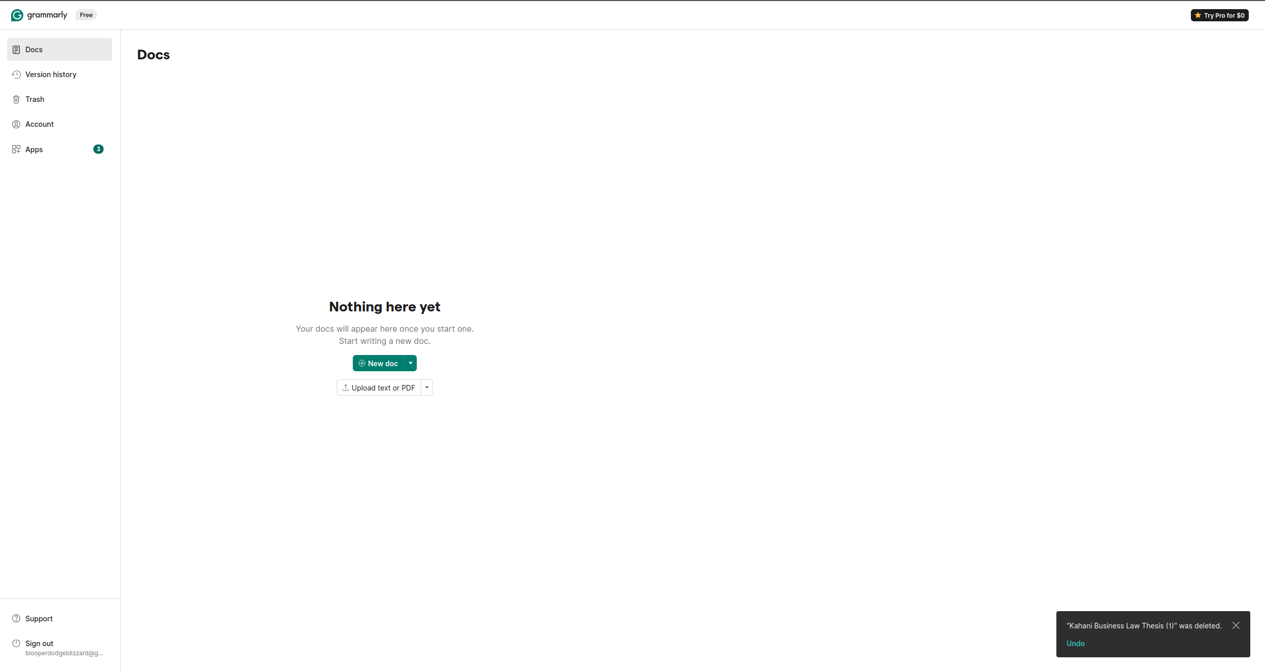 Grammarly writing assistant interface