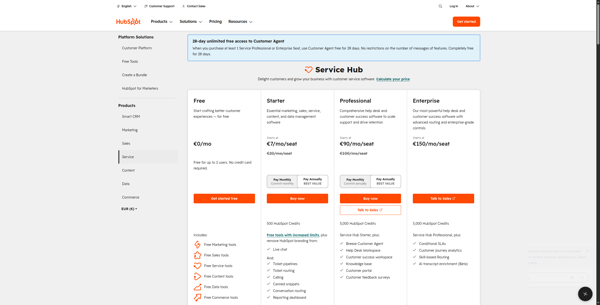 HubSpot Service Hub pricing plans