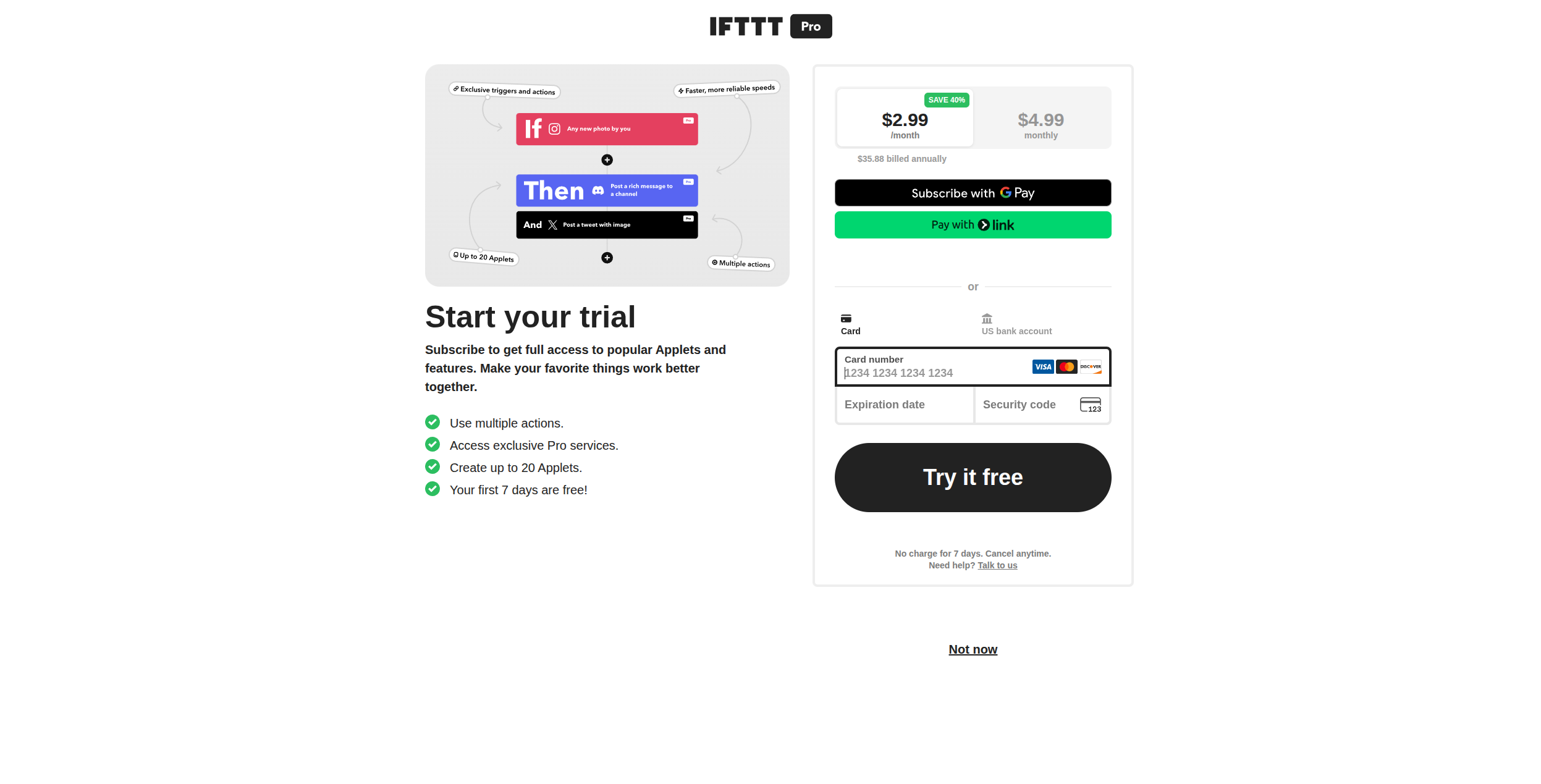 Dashboard di IFTTT