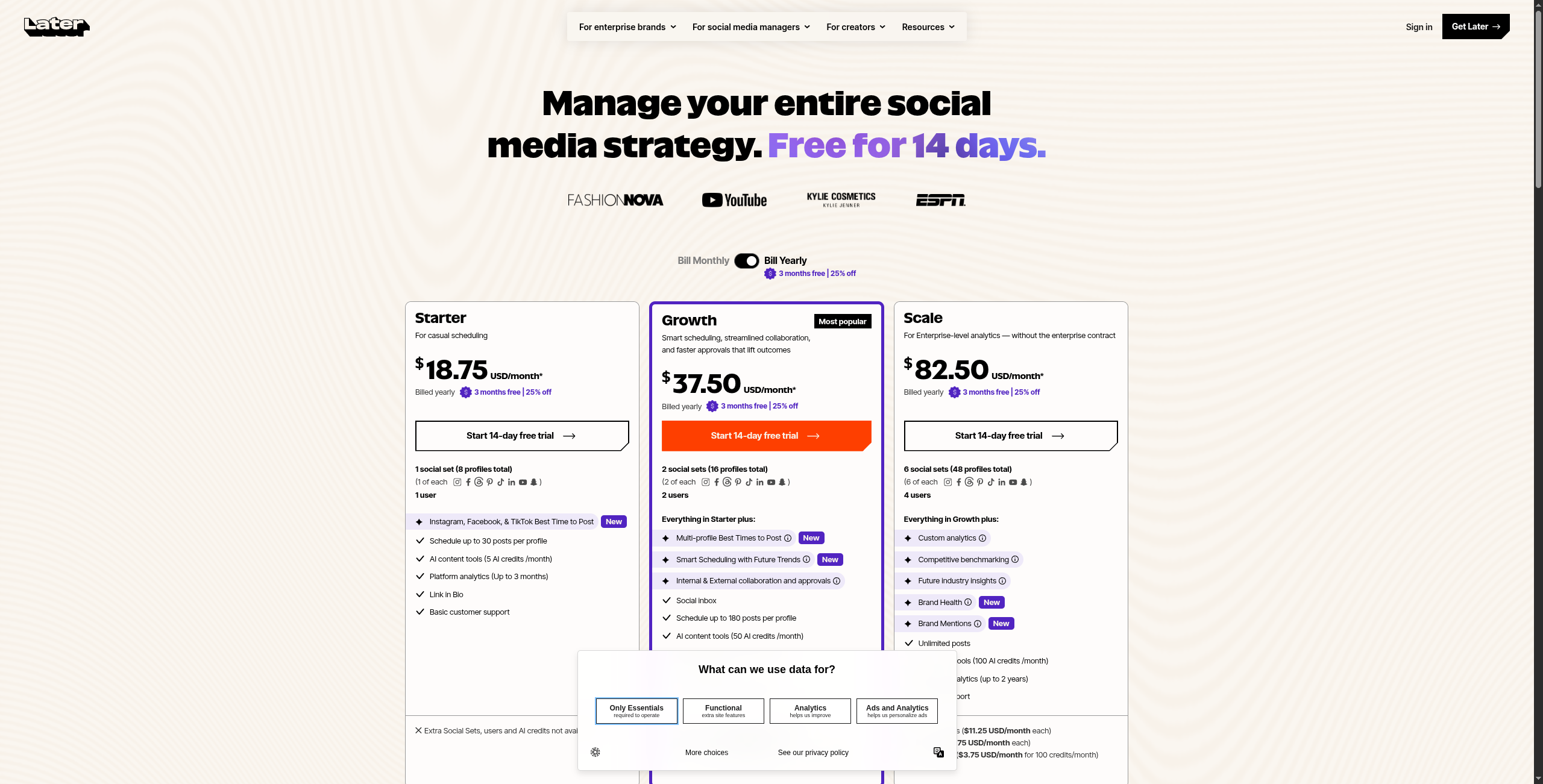 Later pricing plans