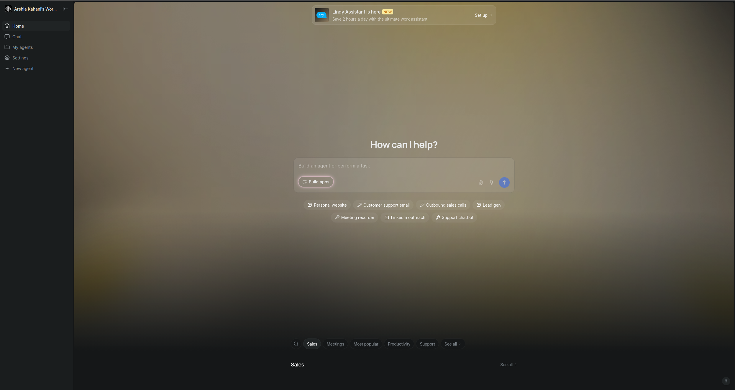 Lindy AI dashboard