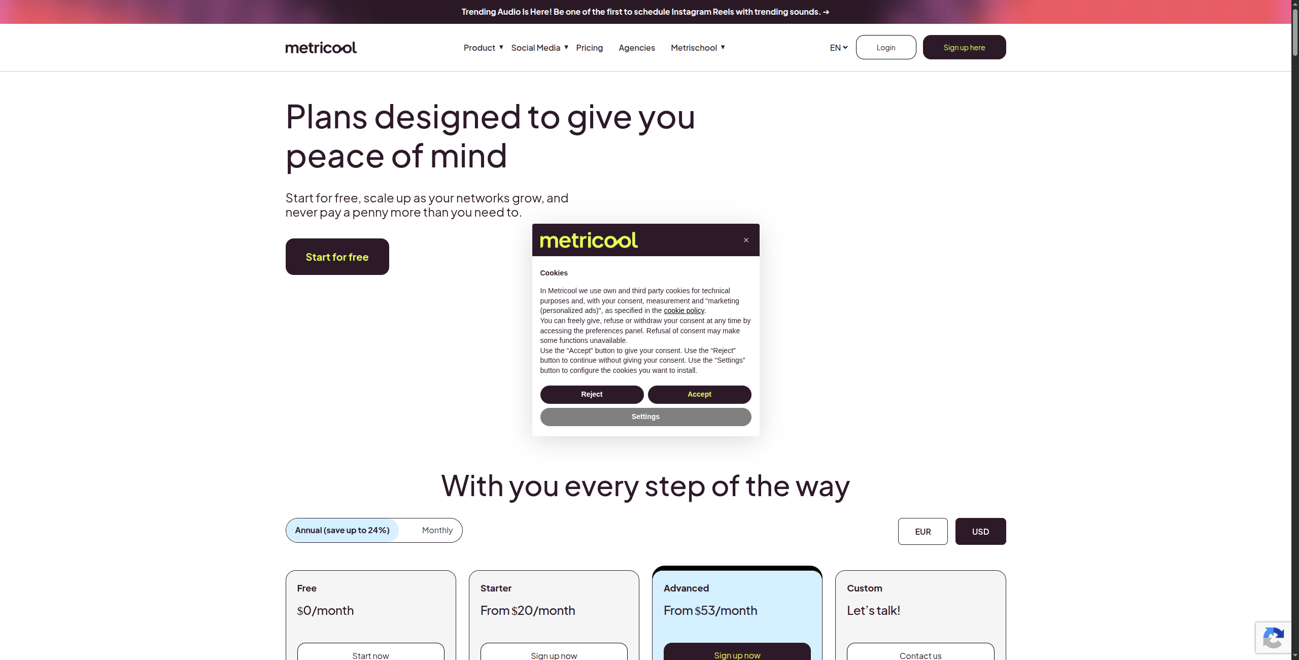 Metricool pricing plans