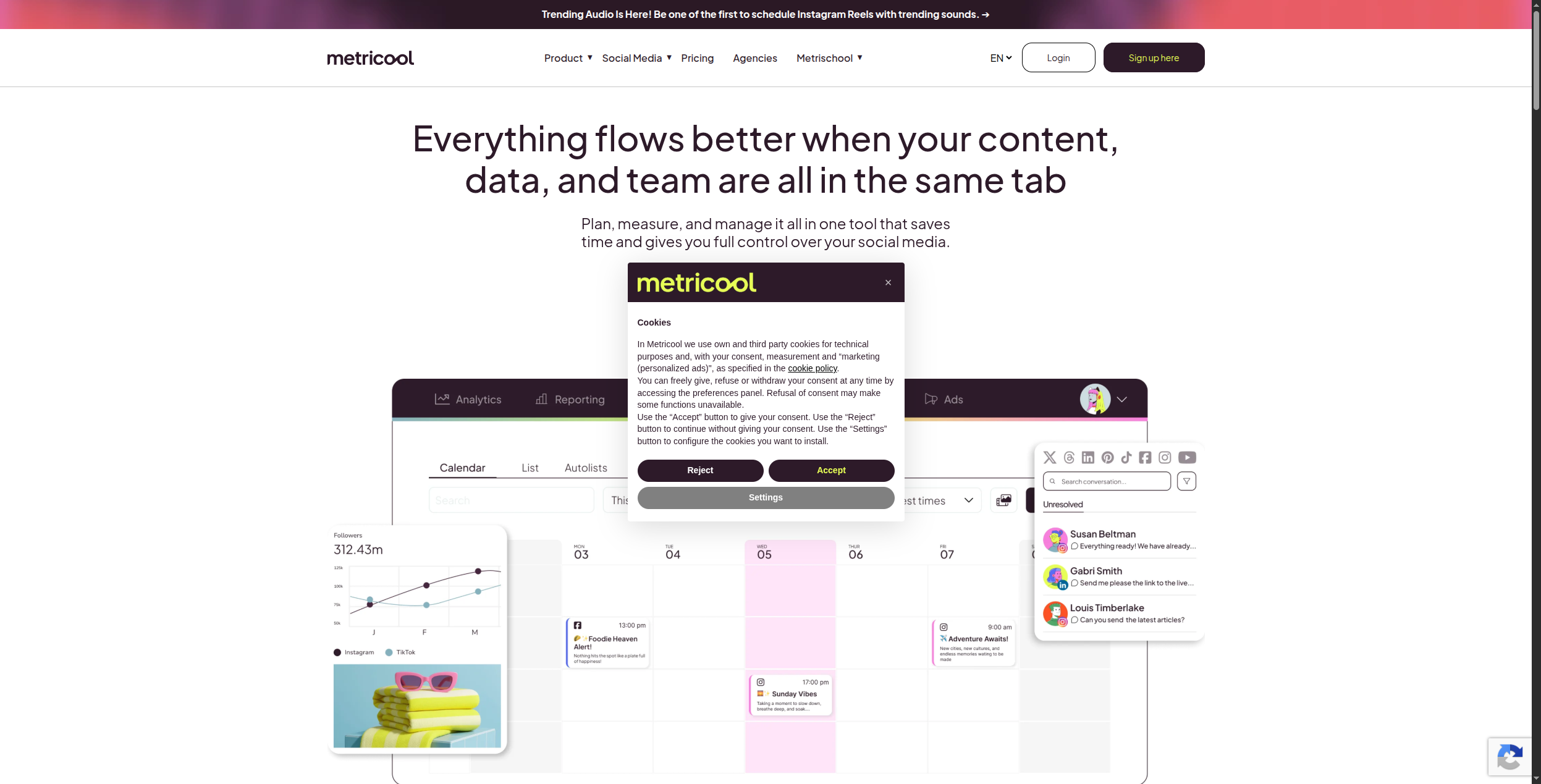 Metricool social media analytics platform