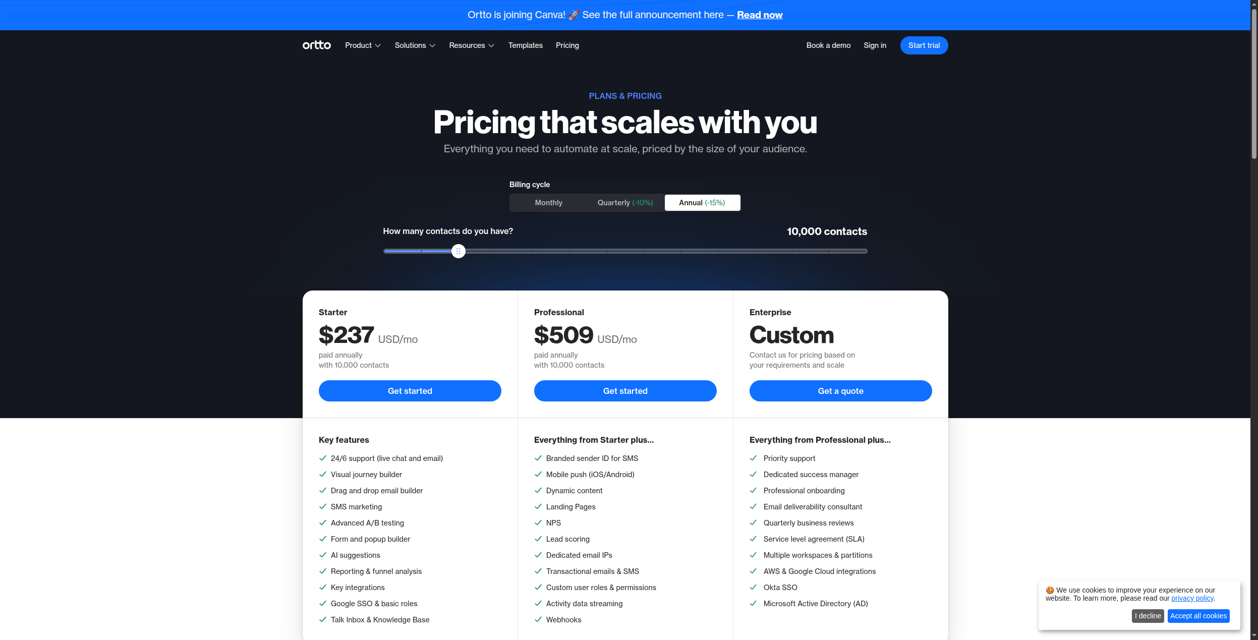 Ortto pricing plans