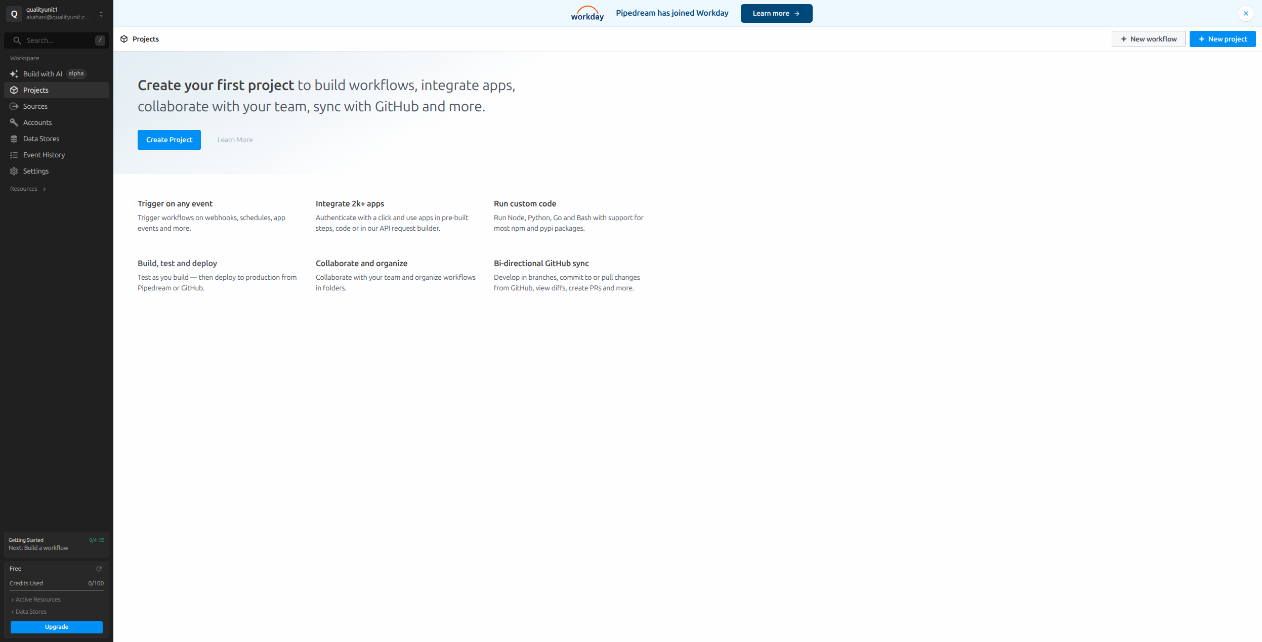 Pipedream dashboard