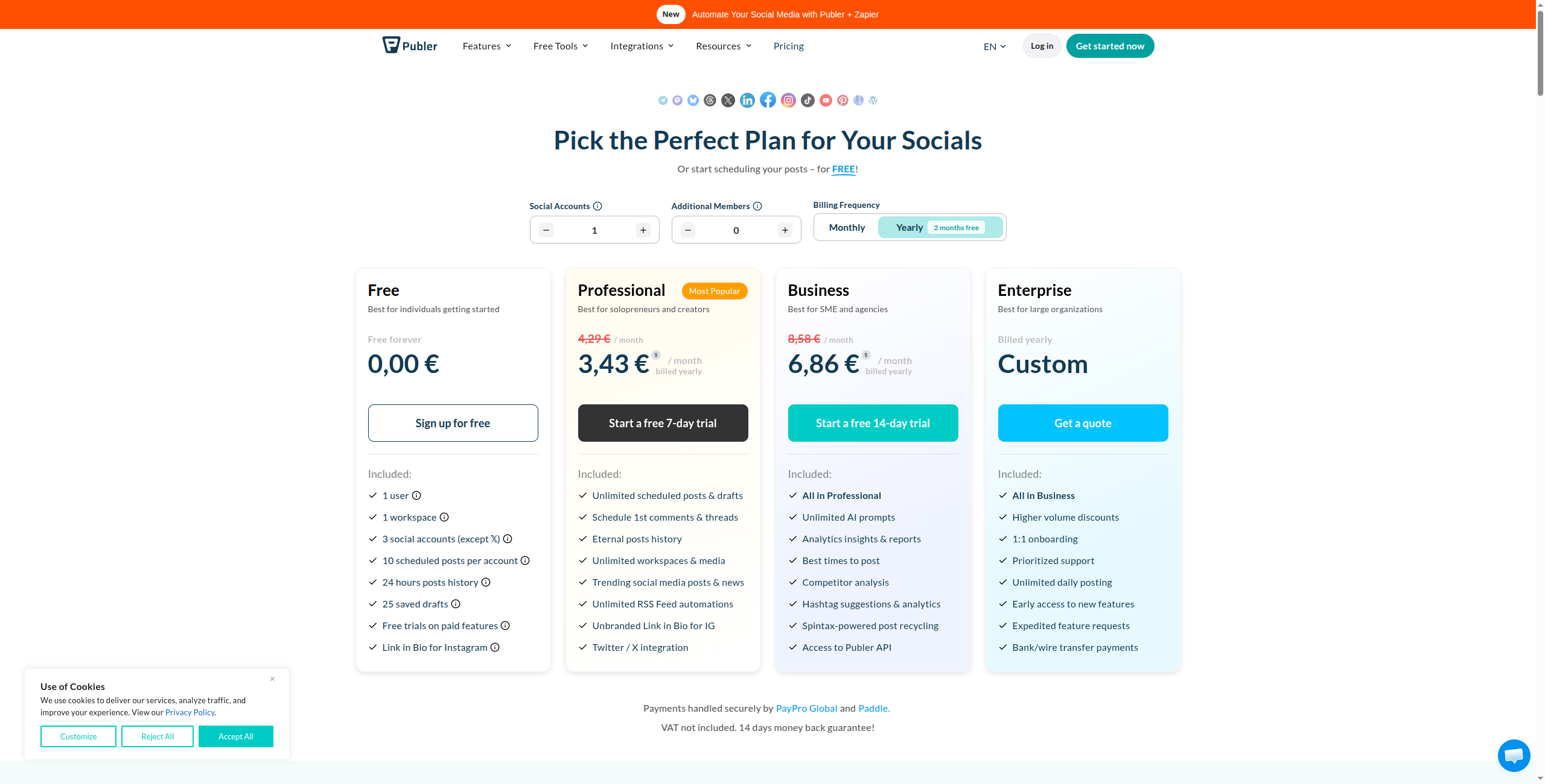 Publer pricing plans