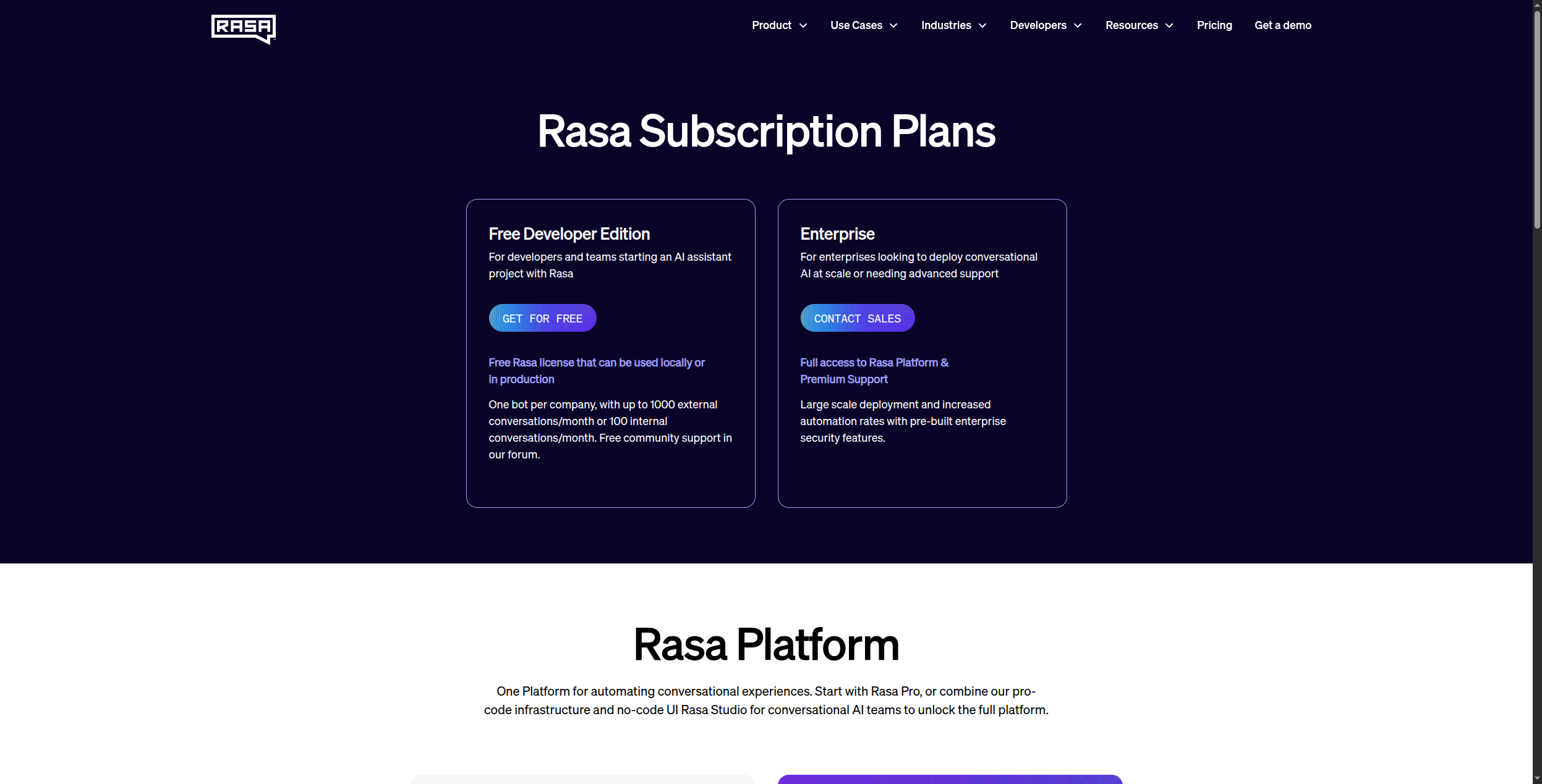 Planes de suscripción de Rasa
