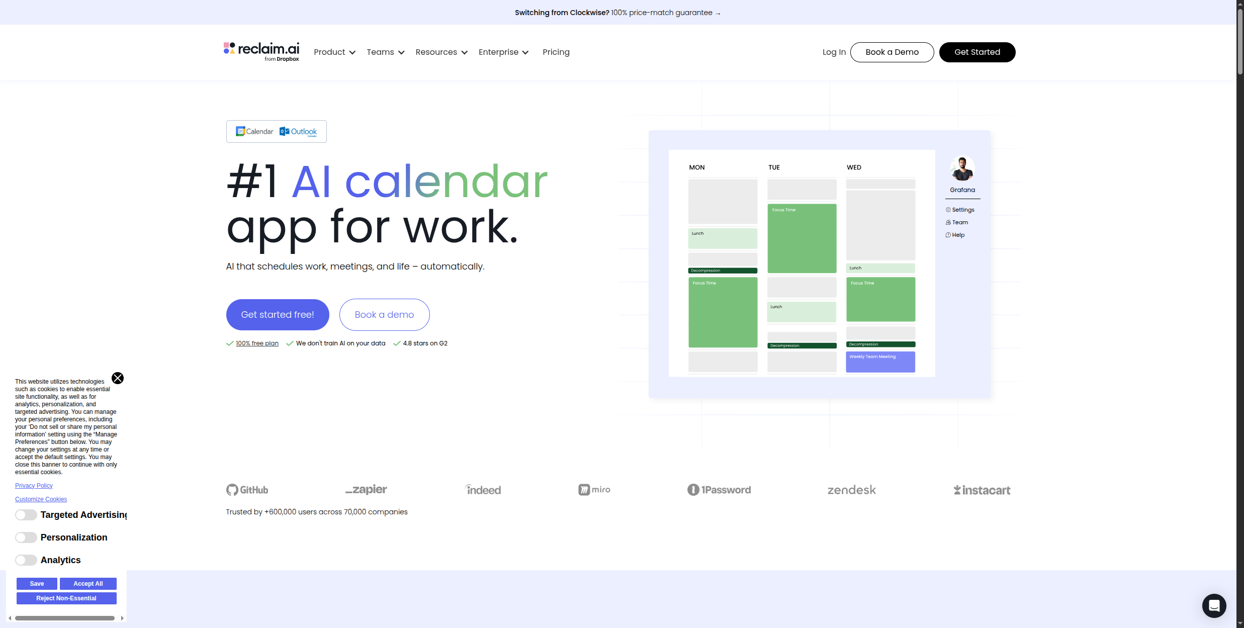 Reclaim.ai AI calendar optimization tool