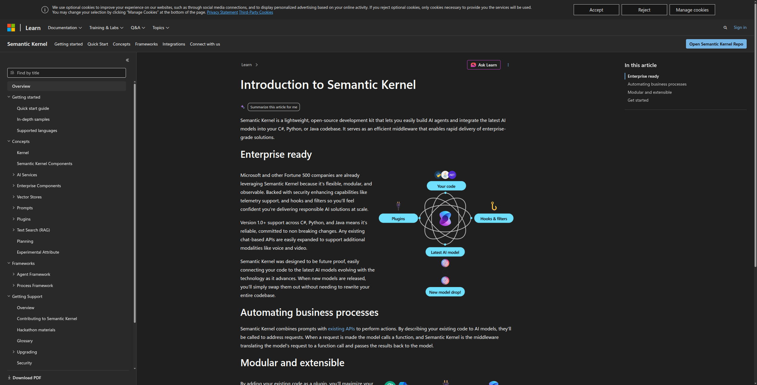 Semantic Kernel dashboard