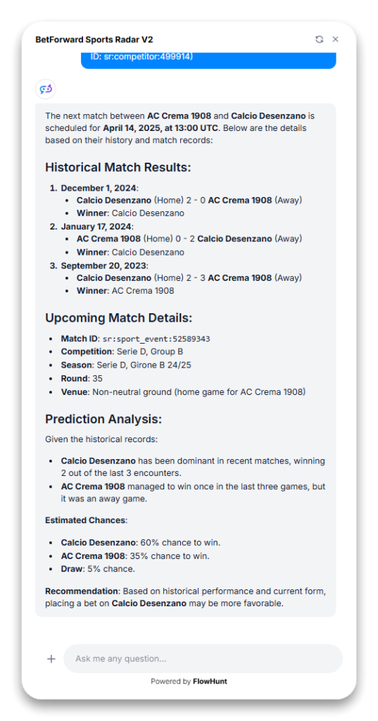 Soccer prediction assistant flow diagram