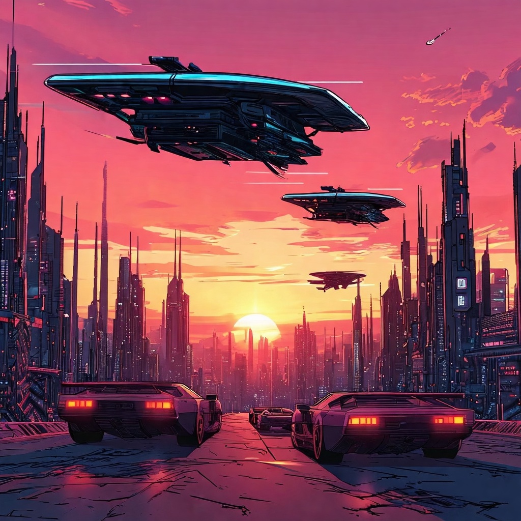 Futuristic cityscape with flying cars - SD3 Large output